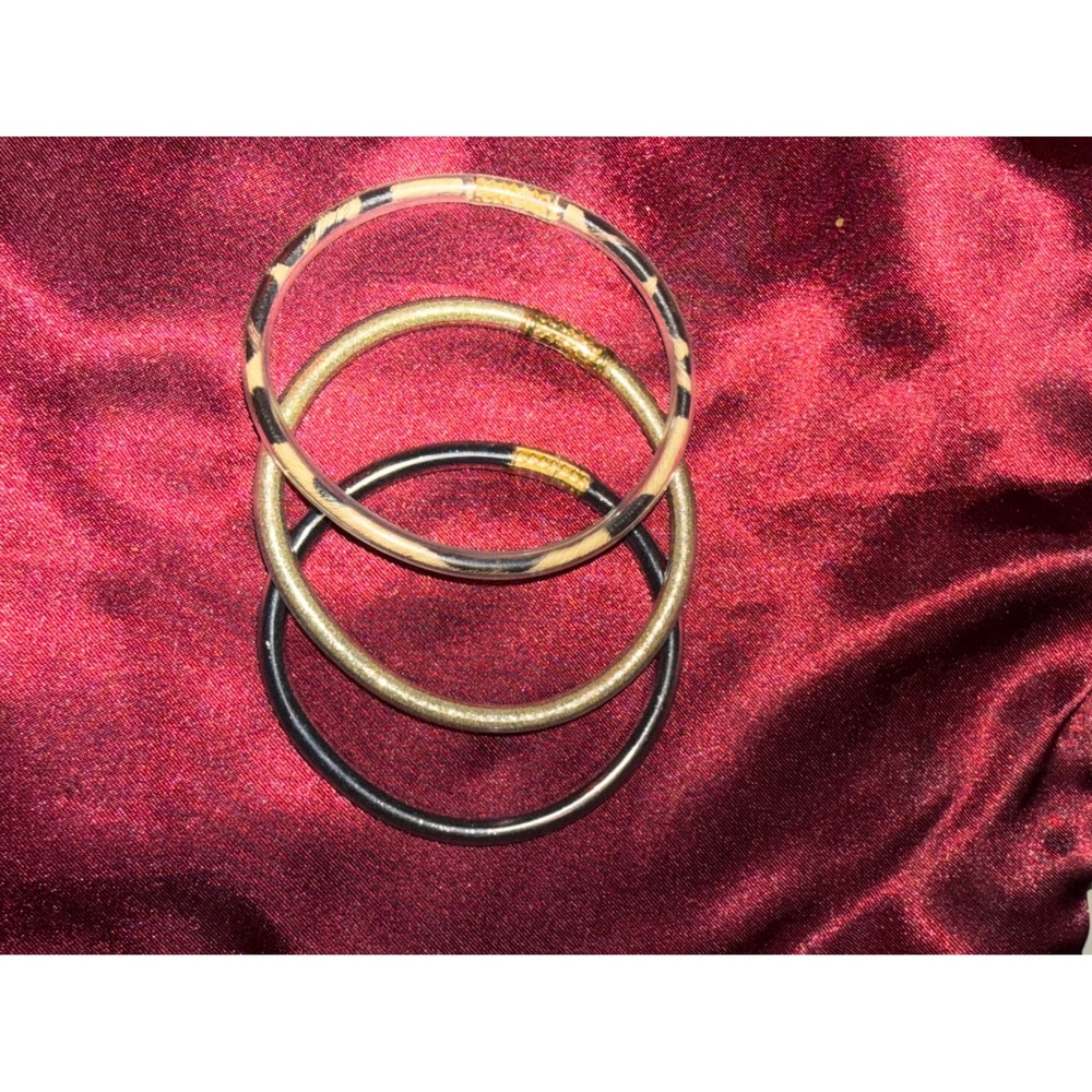 Set of 3 Bangle Bracelets Leopard Print‎ Gold Glitter Black Stackable Jewelry